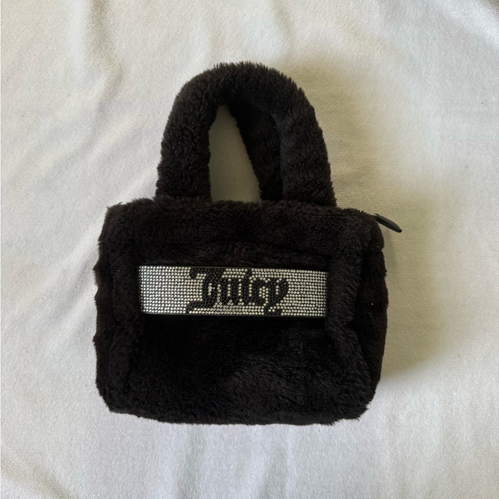 Juicy Couture Black Plush Handbag with Silver Accents